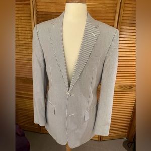 JoS A Banks Blue and White Seersucker Suit